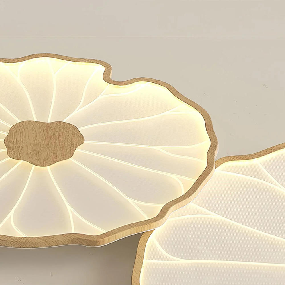 Flush Mount Ceiling Light with Wood Tone - Minimalist Japandi Botanical