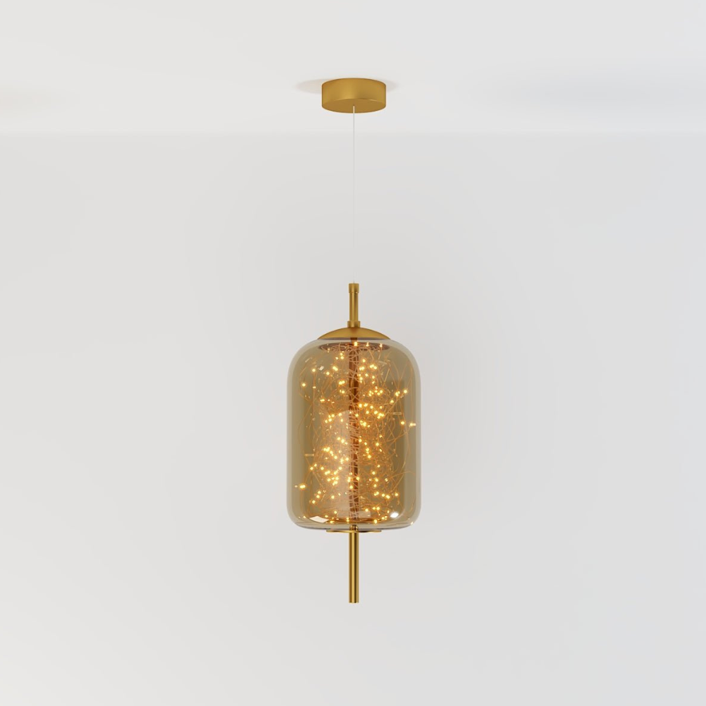 Glass Pendant Light with Smoky Shade and Starlights - Modern Style