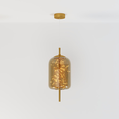 Glass Pendant Light with Smoky Shade and Starlights - Modern Style
