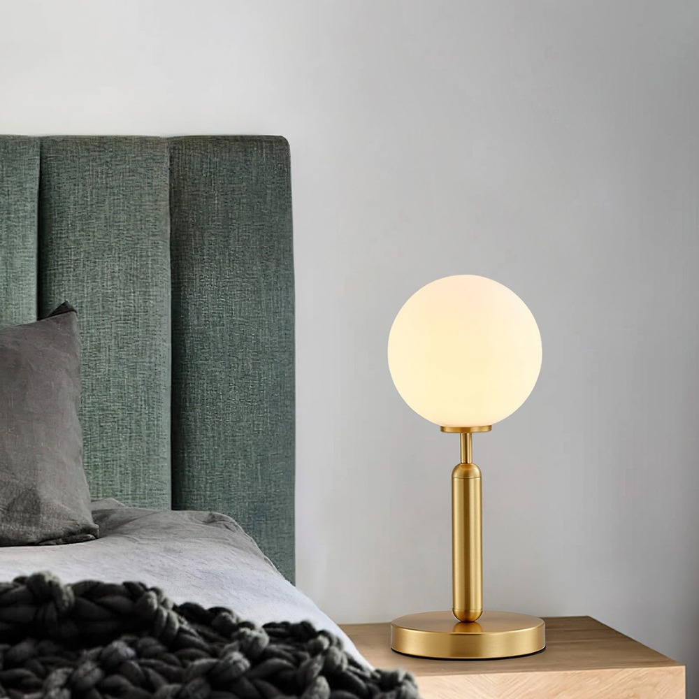 Modern Globe Table Lamp with Pill-Shaped Post - Mid-Century Orb Desk Light