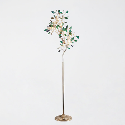 Floor Lamp with Natural Agate Stone Leaves and Metal Branching Frame