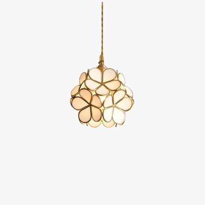 Floral Glass Hanging Lamp with Brass Hardware - Vintage Modern Art