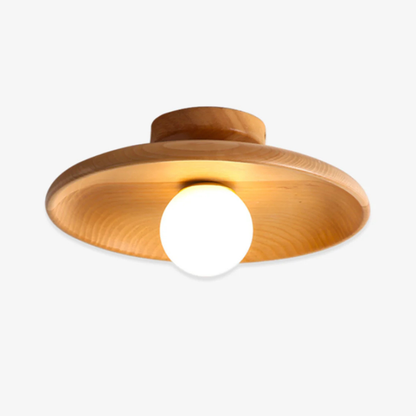Flush Mount Ceiling Light with Wood Shade - Modern Scandinavian LED