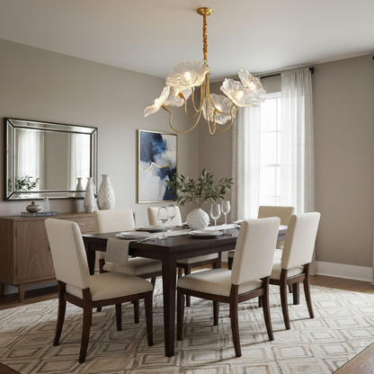 Chandelier with Flower Glass Shades and Gold Metal Frame - Modern Art Deco