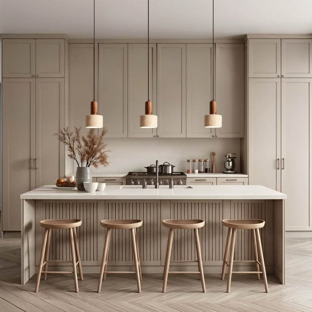 Suspension style travertin Wabi-Sabi avec bois massif - Décor moderne et naturel