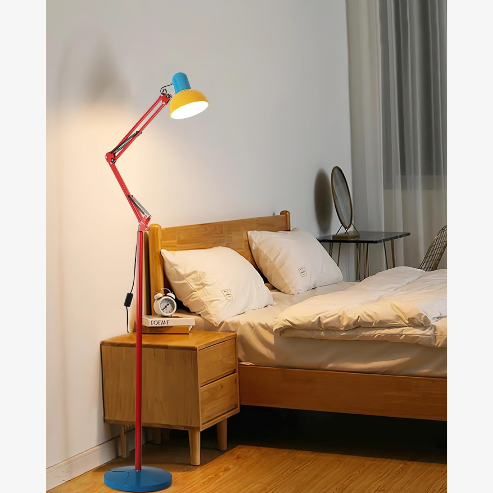 Adjustable Floor Lamp – Memphis Style with Spring-Balanced Articulated Arm and Metal Dome Shade