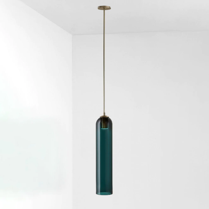 Cylinder Glass Pendant Light with Metal Downrod - Modern Art Deco