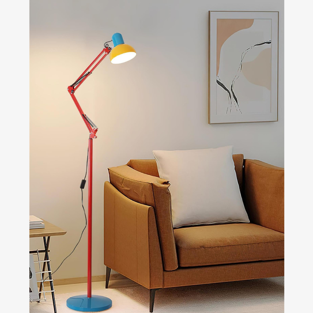Adjustable Floor Lamp – Memphis Style with Spring-Balanced Articulated Arm and Metal Dome Shade
