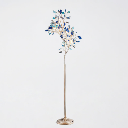 Floor Lamp with Natural Agate Stone Leaves and Metal Branching Frame