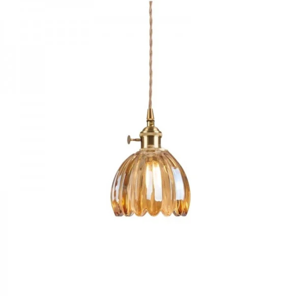 Glashängelampe mit gewelltem Blumen-Schirm – Retro Mid Century