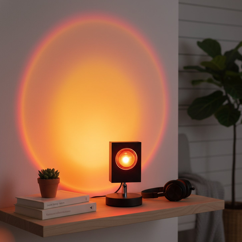 Moderne Sonnenuntergang-Projektorlampe – Architektonisches Halo-Stimmungslicht für Fotografie