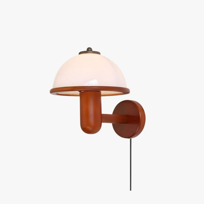Mushroom Wall Sconce with Oak Wood Base - Mid Century Scandinavian