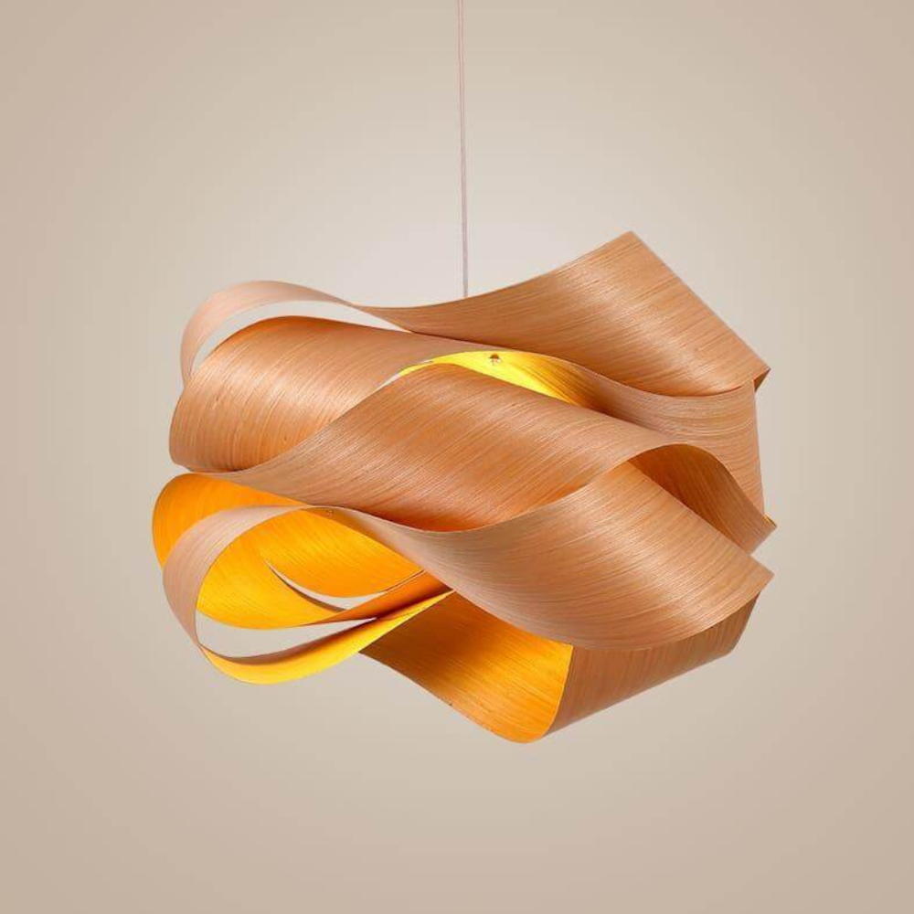 Wood Ribbon Pendant Light with Spiral Shade - Mid Century Modern