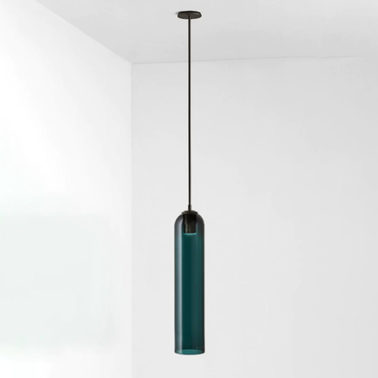 Cylinder Glass Pendant Light with Metal Downrod - Modern Art Deco