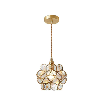 Floral Glass Hanging Lamp with Brass Hardware - Vintage Modern Art