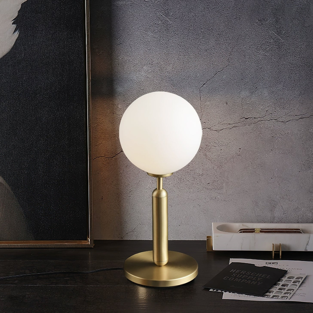 Modern Globe Table Lamp with Pill-Shaped Post - Mid-Century Orb Desk Light