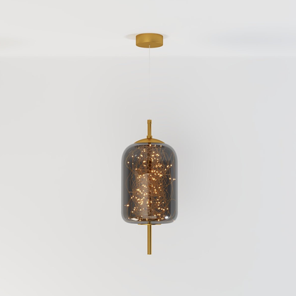 Glass Pendant Light with Smoky Shade and Starlights - Modern Style