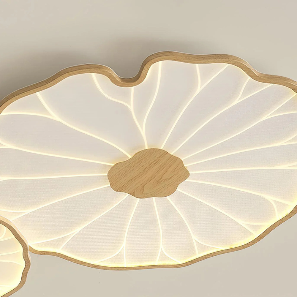 Flush Mount Ceiling Light with Wood Tone - Minimalist Japandi Botanical