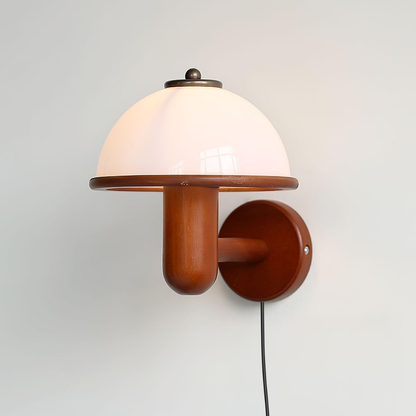 Mushroom Wall Sconce with Oak Wood Base - Mid Century Scandinavian