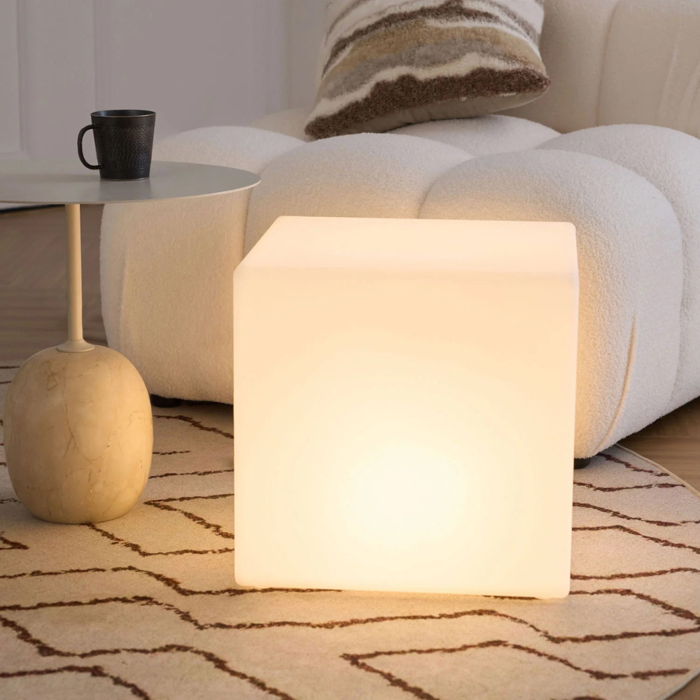 LED Cube Side Table and Glowing Accent Light - Modern Geometric