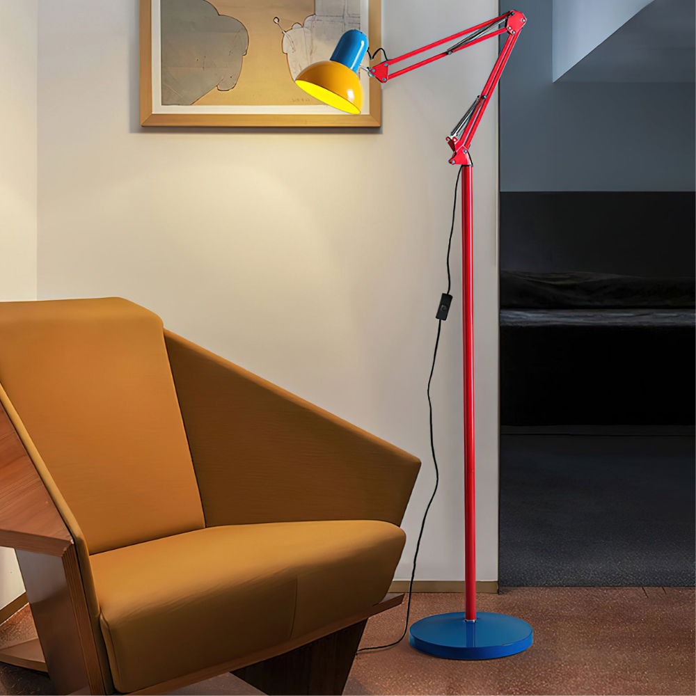 Adjustable Floor Lamp – Memphis Style with Spring-Balanced Articulated Arm and Metal Dome Shade