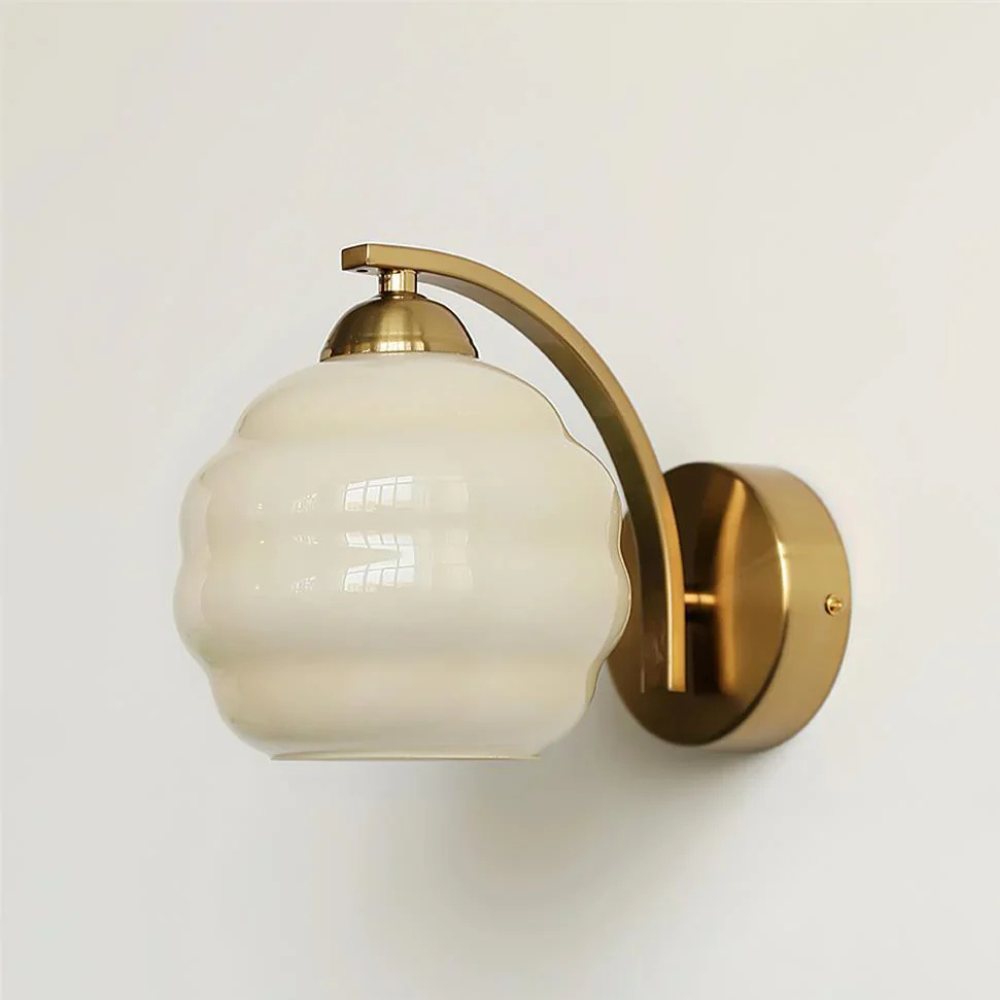 Wall Sconce with Ribbed Glass Globe - Modern Mid Century Gold