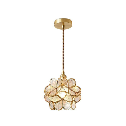 Floral Glass Hanging Lamp with Brass Hardware - Vintage Modern Art