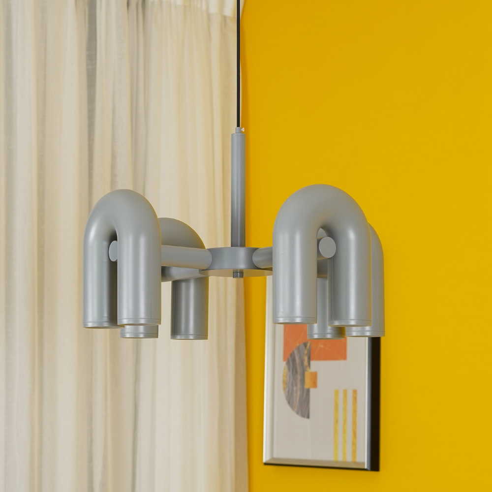Moderner U-förmiger modularer Kronleuchter – skulpturale Bogen-Röhren-Pendelleuchte
