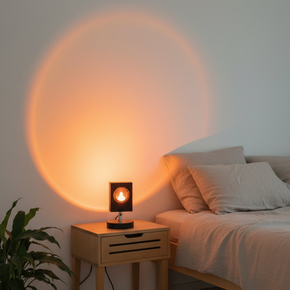 Moderne Sonnenuntergang-Projektorlampe – Architektonisches Halo-Stimmungslicht für Fotografie