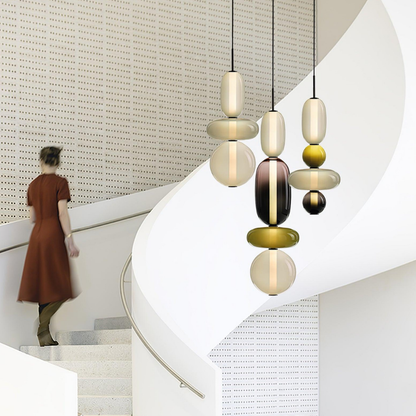 Stacked Glass Pendant Light with Geometric Tiers - Art Deco Style