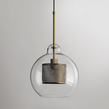 Modern Perforated Metal Glass Pendant - Industrial Layered Mesh Hanging Lamp