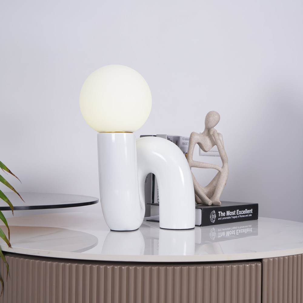 Curved Resin Accent Lamp with White Globe - Playful Contemporary Decor