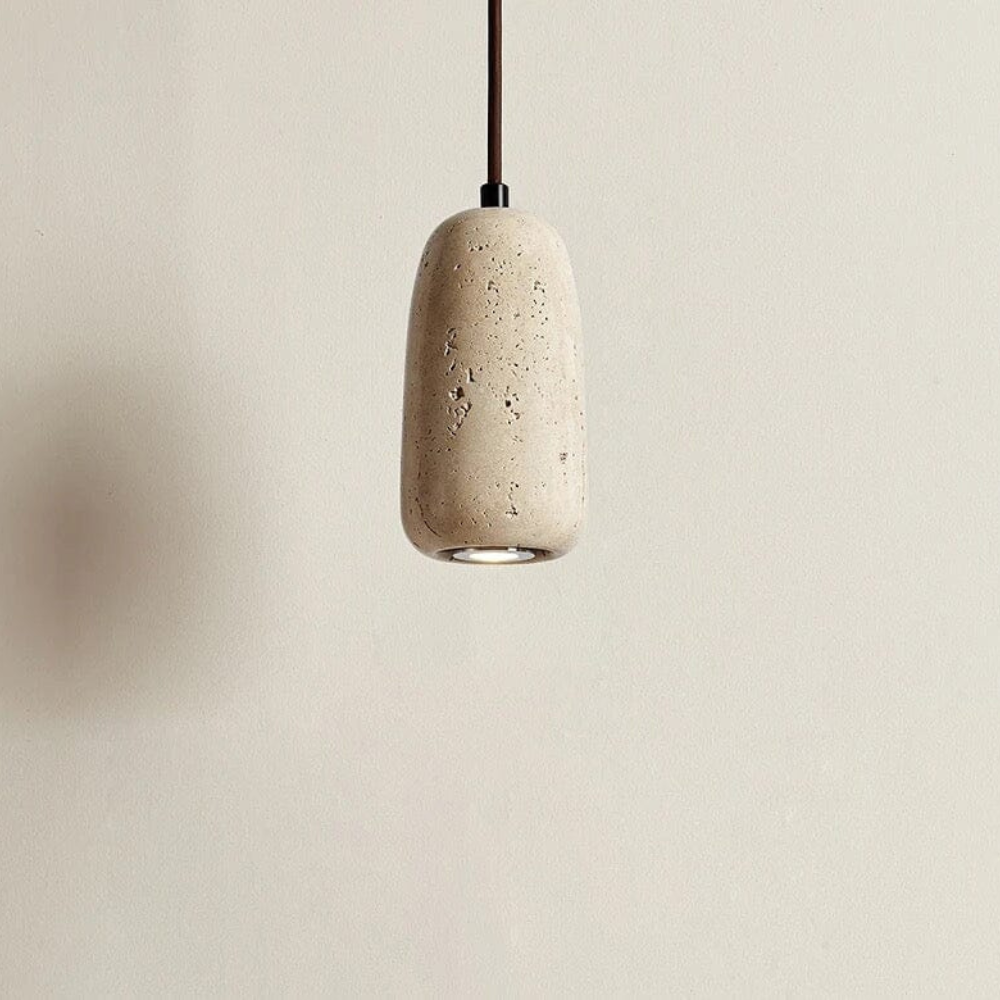 Suspension style travertin Wabi-Sabi avec bois massif - Décor moderne et naturel