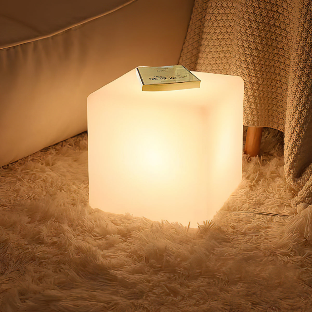 LED Cube Side Table and Glowing Accent Light - Modern Geometric