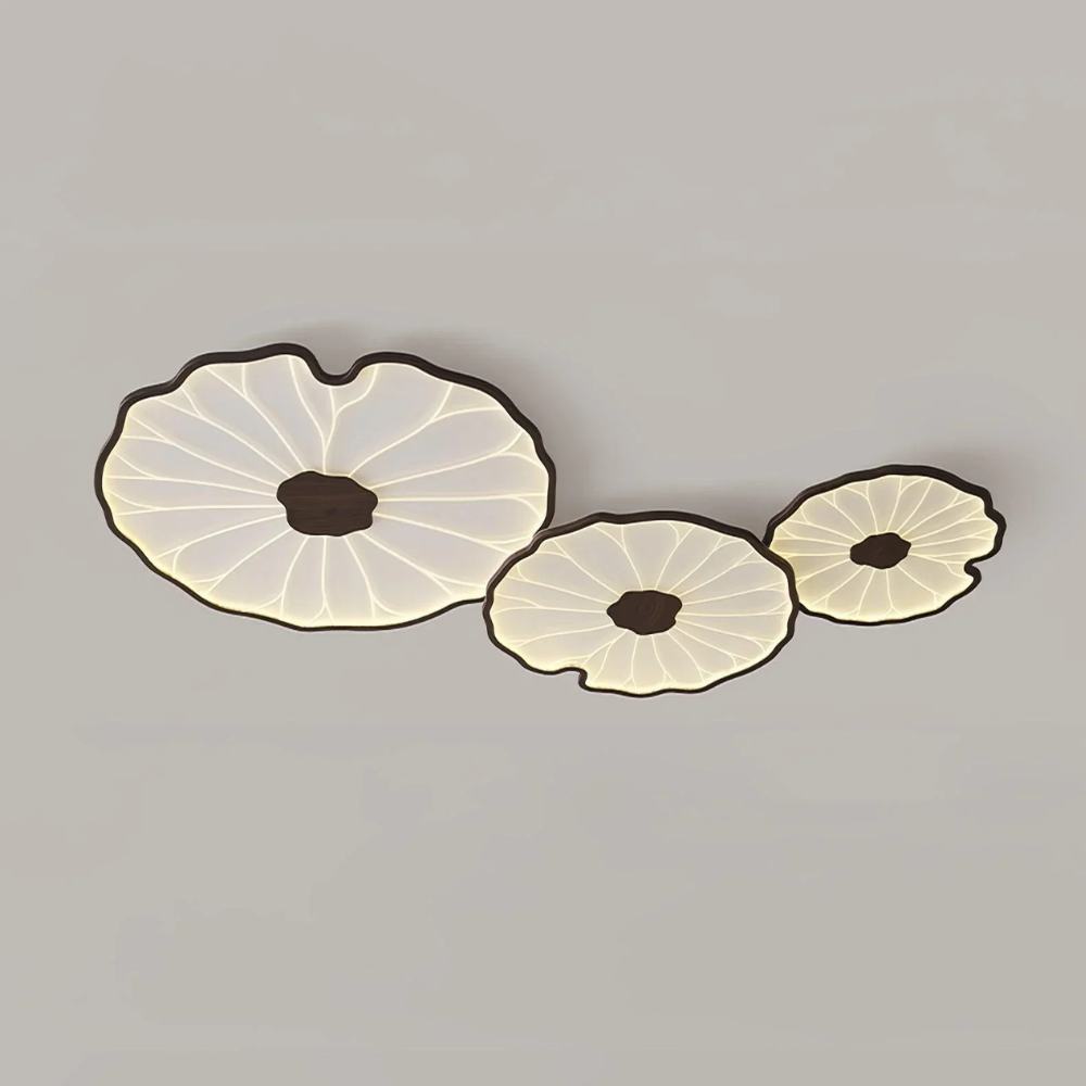 Flush Mount Ceiling Light with Wood Tone - Minimalist Japandi Botanical