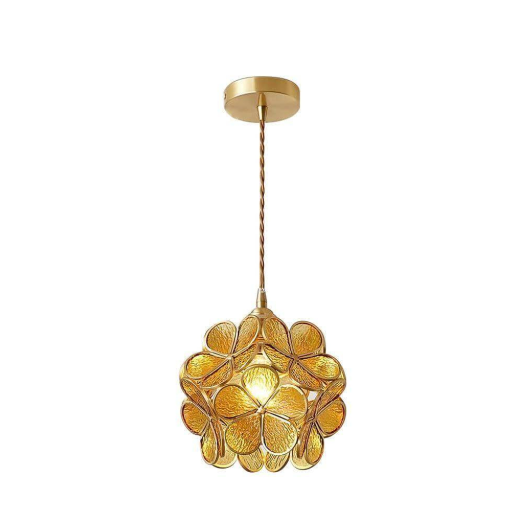 Lampe suspendue en verre floral avec ferrures en laiton - Art vintage moderne