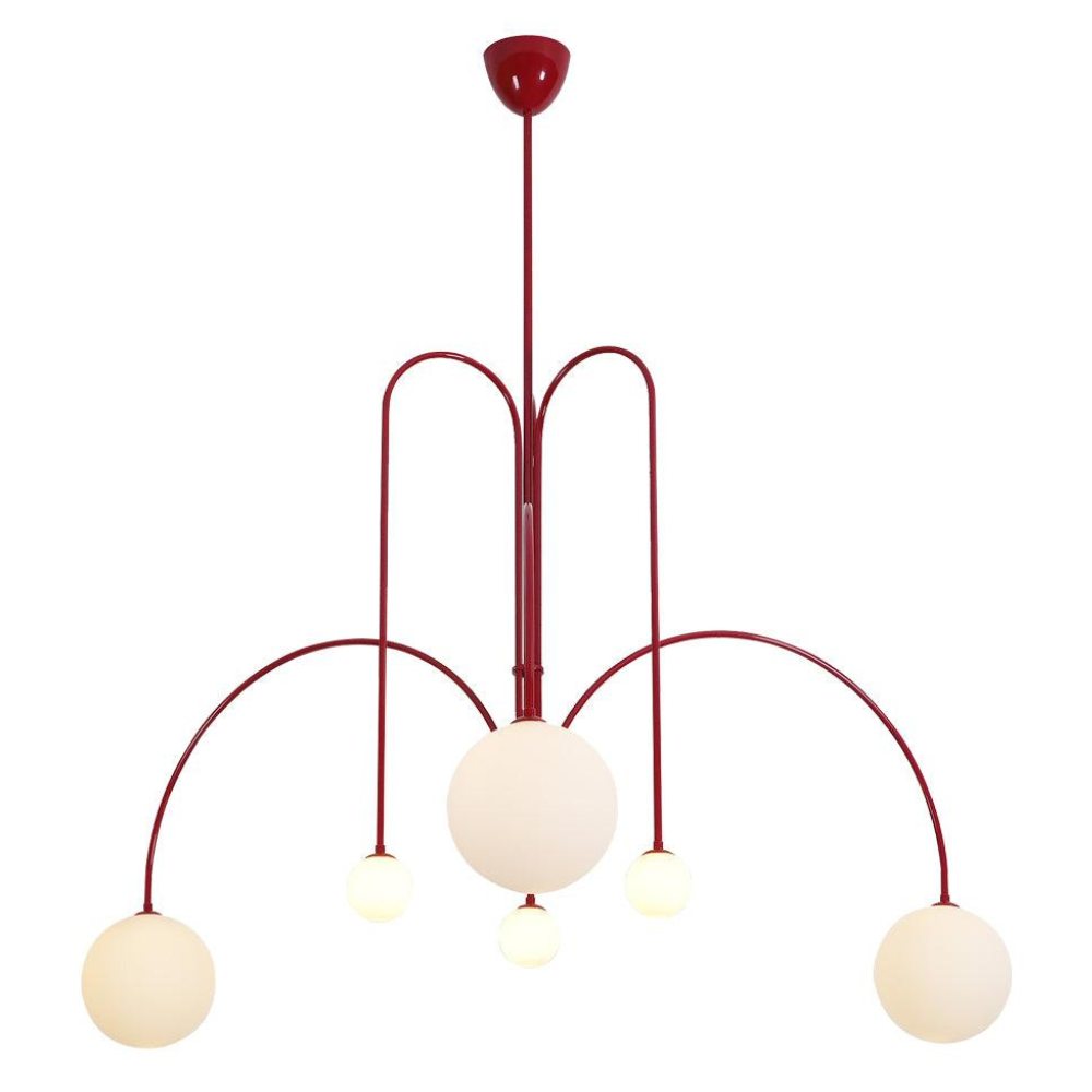 Chandelier with Arched Arms and Frosted Globes - Modern Mid Century