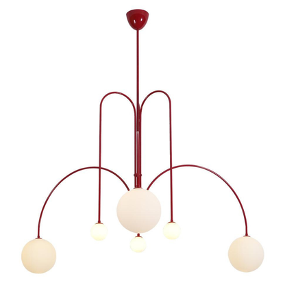 Chandelier with Arched Arms and Frosted Globes - Modern Mid Century