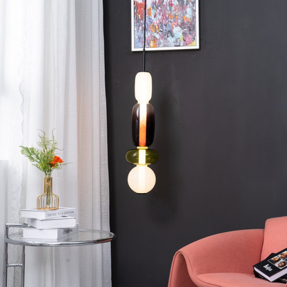 Stacked Glass Pendant Light with Geometric Tiers - Art Deco Style