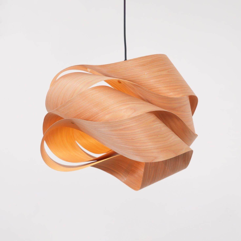 Wood Ribbon Pendant Light with Spiral Shade - Mid Century Modern