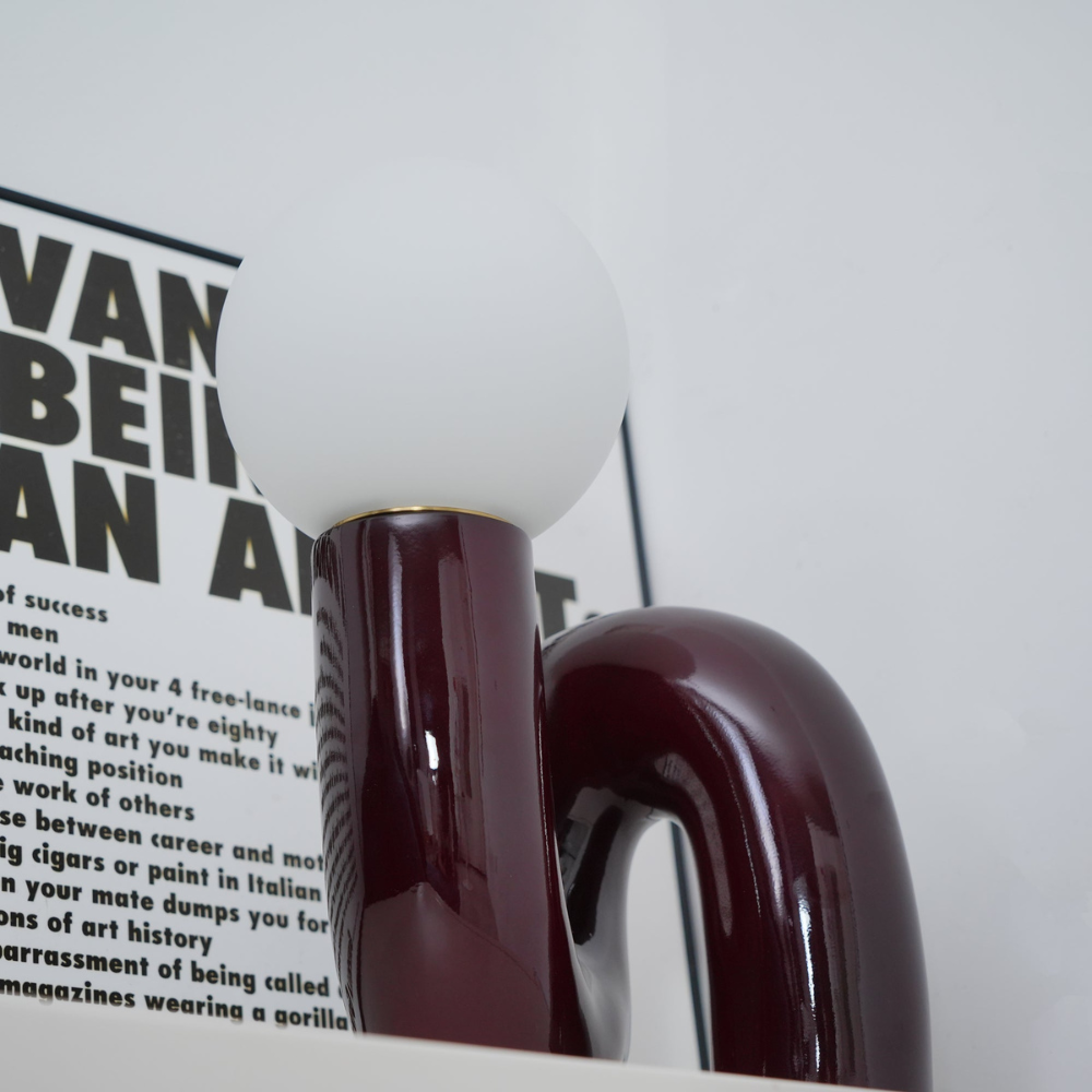 Curved Resin Accent Lamp with White Globe - Playful Contemporary Decor