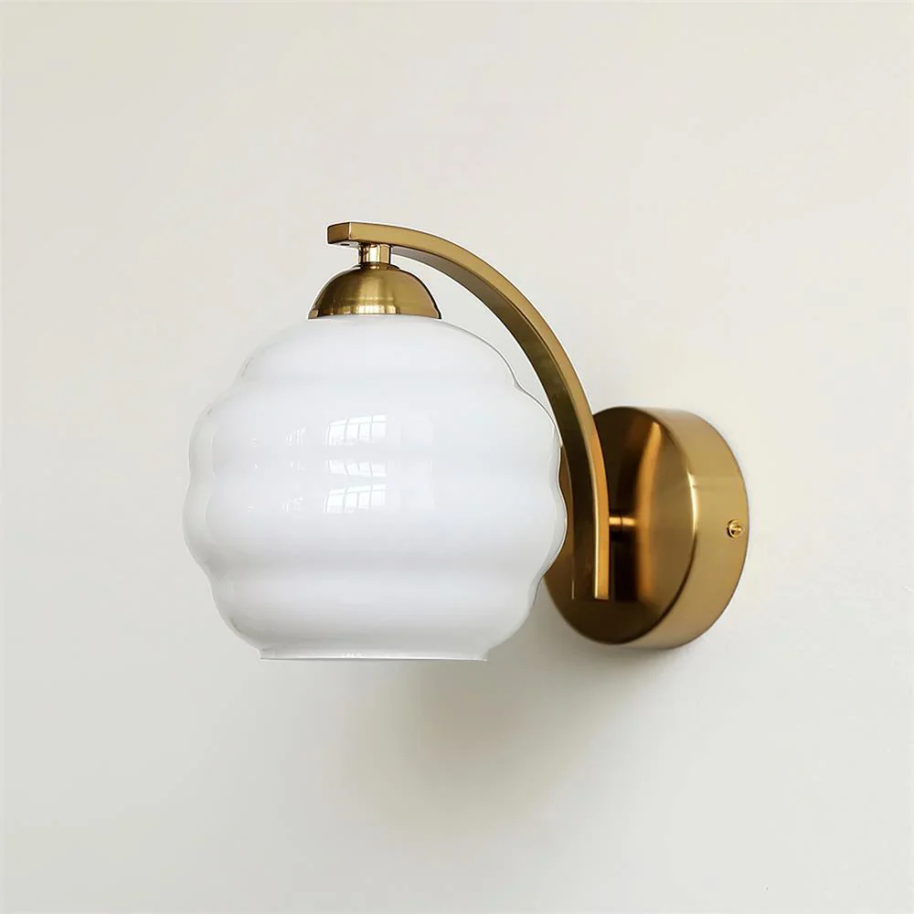 Wall Sconce with Ribbed Glass Globe - Modern Mid Century Gold