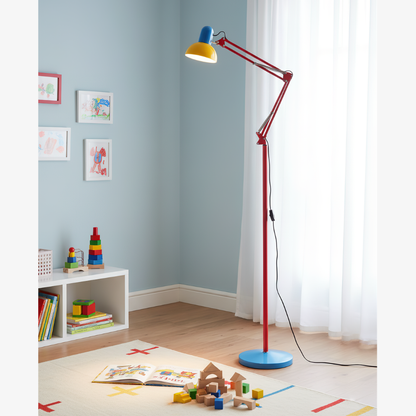 Adjustable Floor Lamp – Memphis Style with Spring-Balanced Articulated Arm and Metal Dome Shade