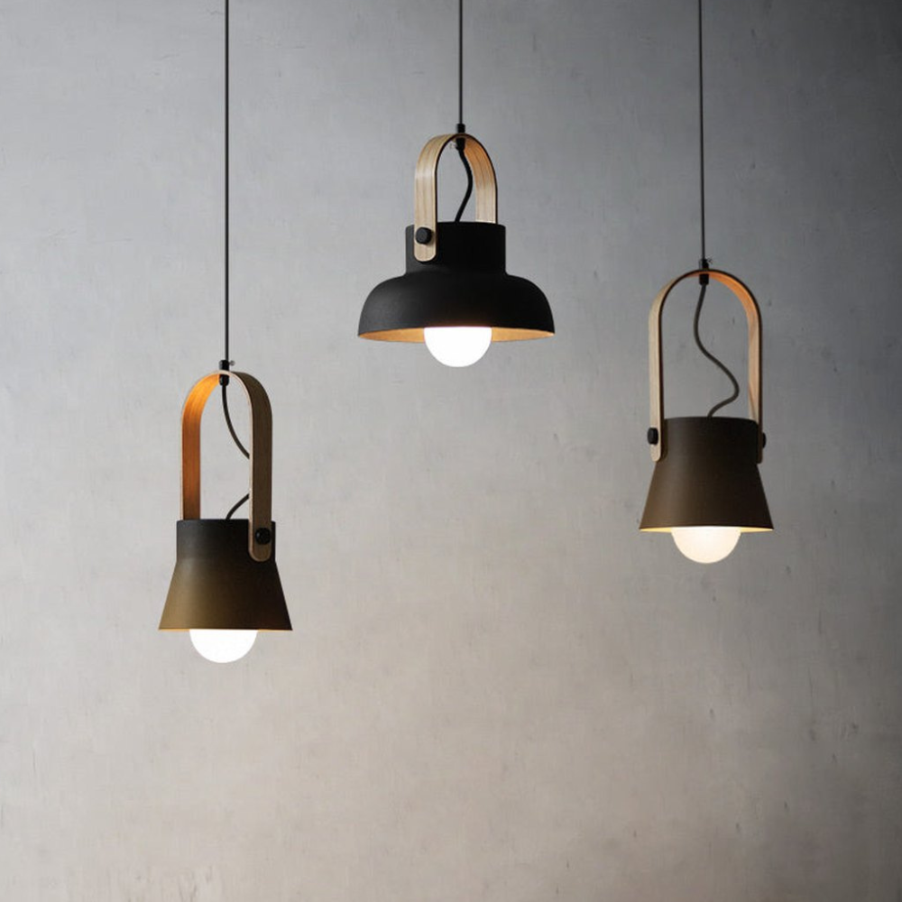Moderne Pendelleuchte mit Holzoptik-Griff – Nordische konische Pendelleuchten