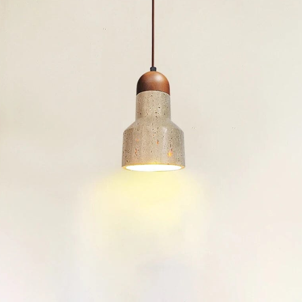 Suspension style travertin Wabi-Sabi avec bois massif - Décor moderne et naturel