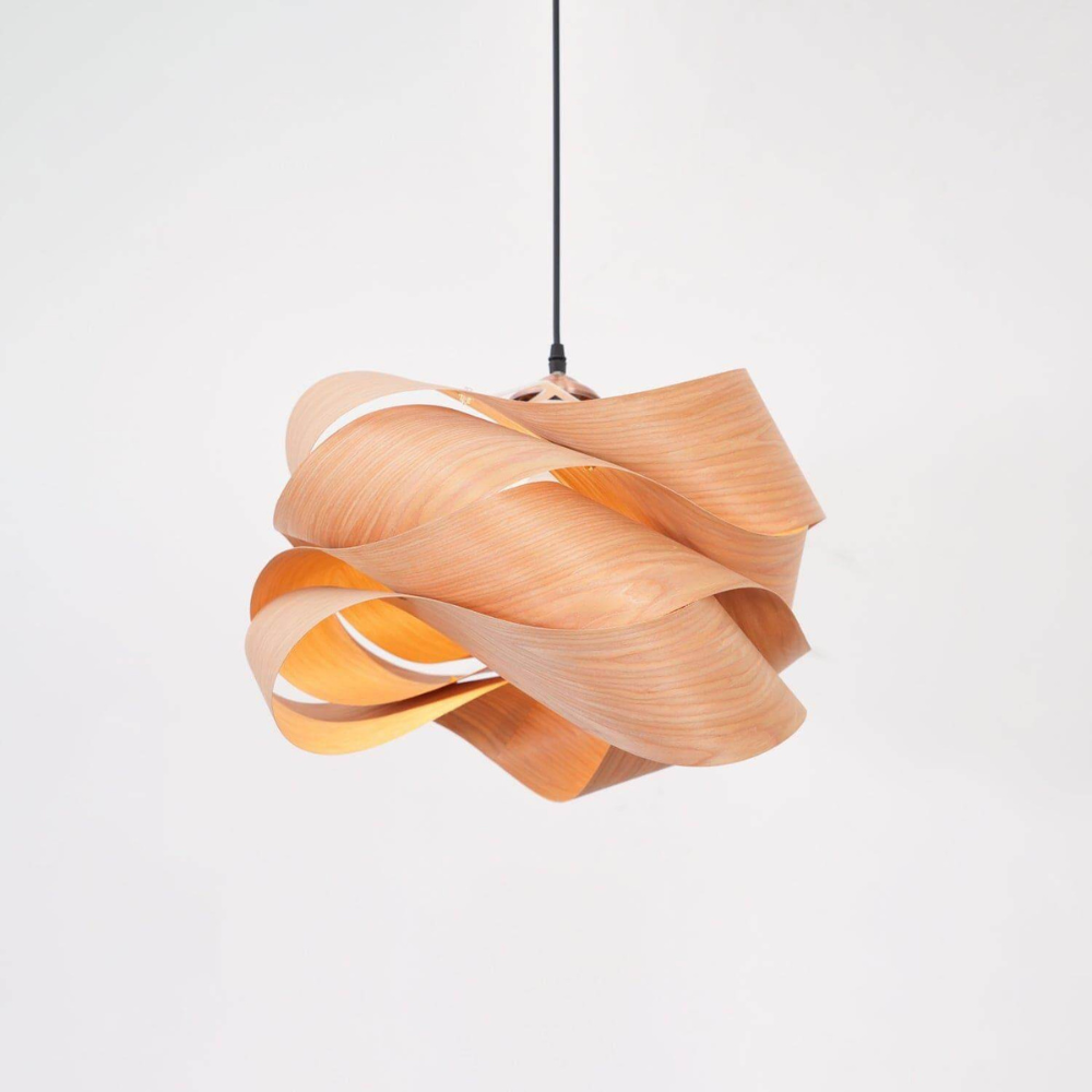 Wood Ribbon Pendant Light with Spiral Shade - Mid Century Modern