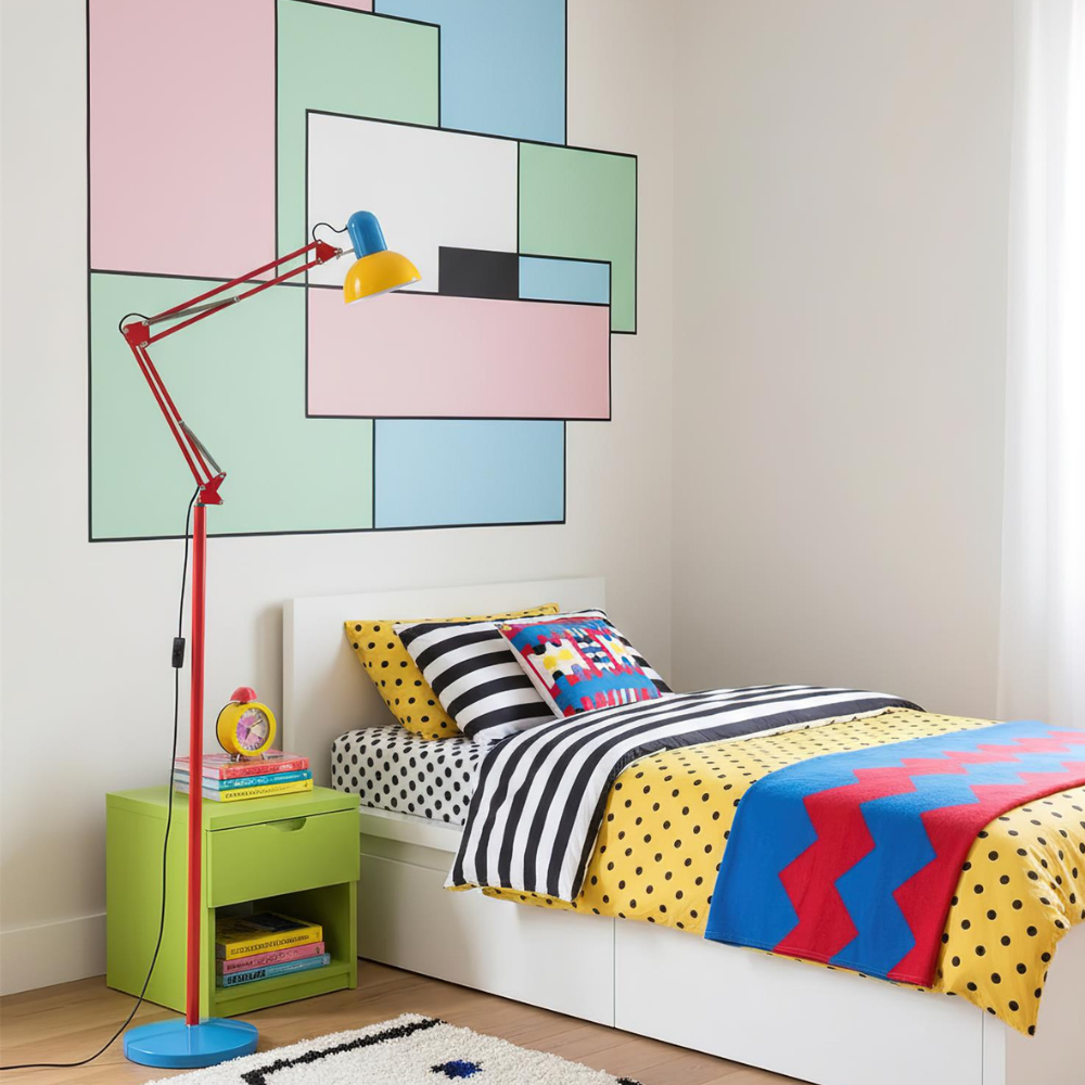 Adjustable Floor Lamp – Memphis Style with Spring-Balanced Articulated Arm and Metal Dome Shade