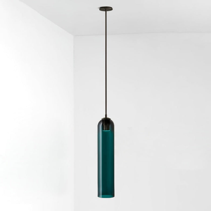 Cylinder Glass Pendant Light with Metal Downrod - Modern Art Deco