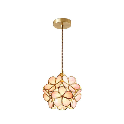 Floral Glass Hanging Lamp with Brass Hardware - Vintage Modern Art