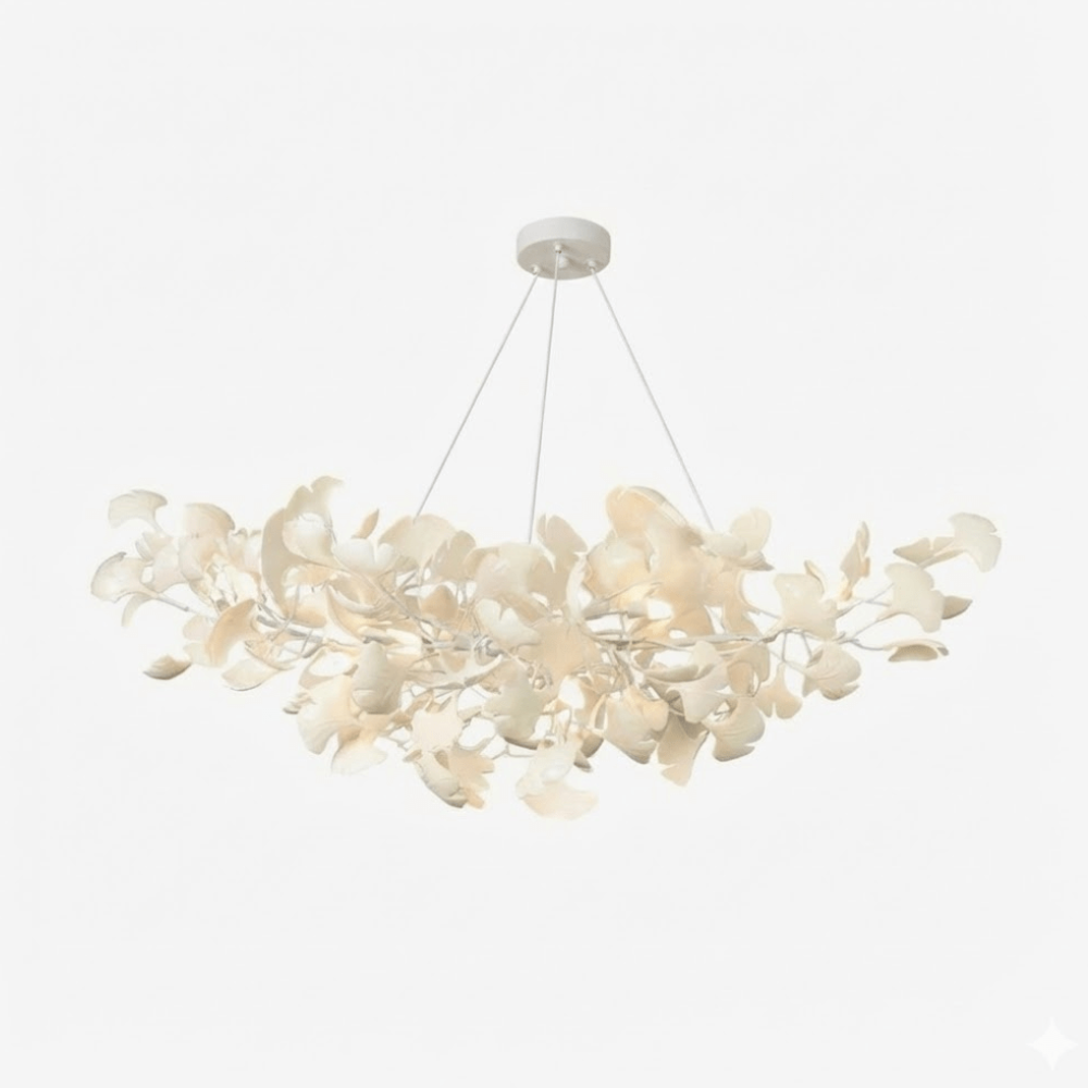 Sputnik-Kronleuchter mit Keramik-Ginkgoblättern – Moderner Art Deco